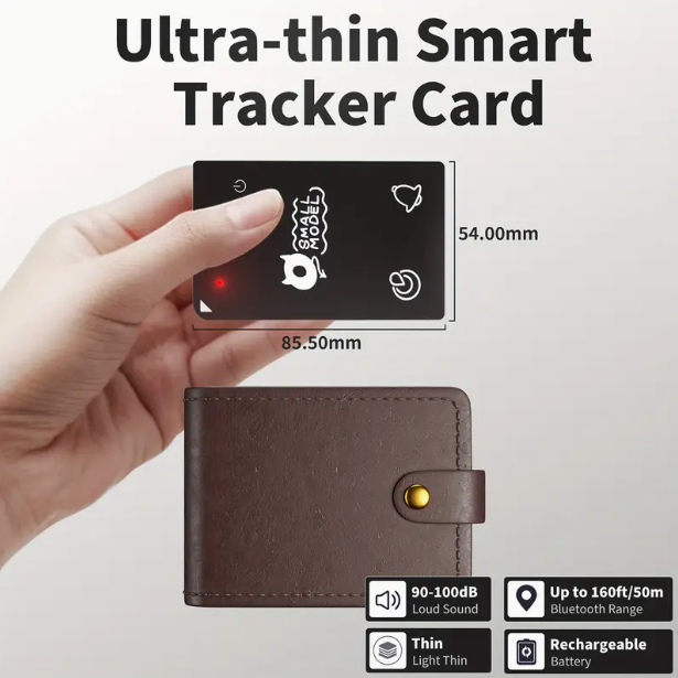 Small Model Wallet Tracker Card for Find My (iOS Only), Rechargeable Smart Key Card, Wriless Tracking Card with Lovely Images for Kids, Luggage Tag, Purse.With charger included