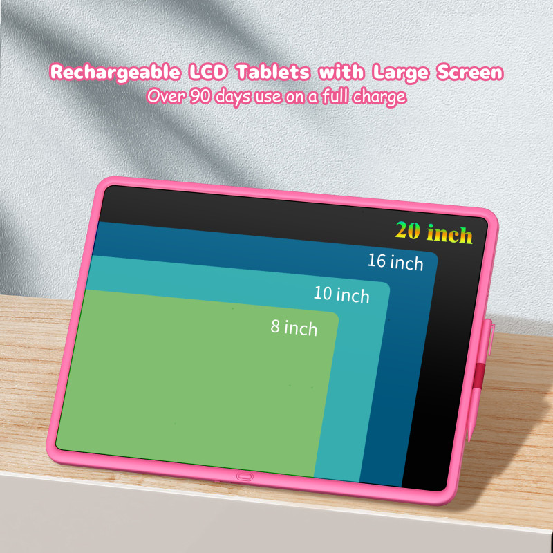 20 Inch LCD Writing Tablet, Colorful Screen Rechargeable Doodle Board Toddler Educational Toys for 3 4 5 6 Years Old Boys Girls Reusable Portable Drawing Tablet Christmas Toys Gifts for Kids，pink