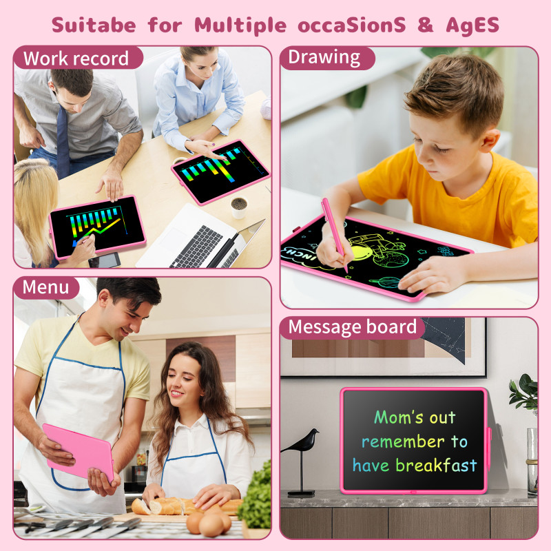 20 Inch LCD Writing Tablet, Colorful Screen Rechargeable Doodle Board Toddler Educational Toys for 3 4 5 6 Years Old Boys Girls Reusable Portable Drawing Tablet Christmas Toys Gifts for Kids，pink