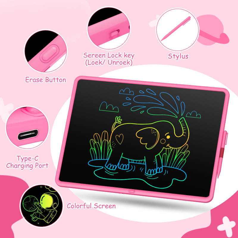 20 Inch LCD Writing Tablet, Colorful Screen Rechargeable Doodle Board Toddler Educational Toys for 3 4 5 6 Years Old Boys Girls Reusable Portable Drawing Tablet Christmas Toys Gifts for Kids，pink