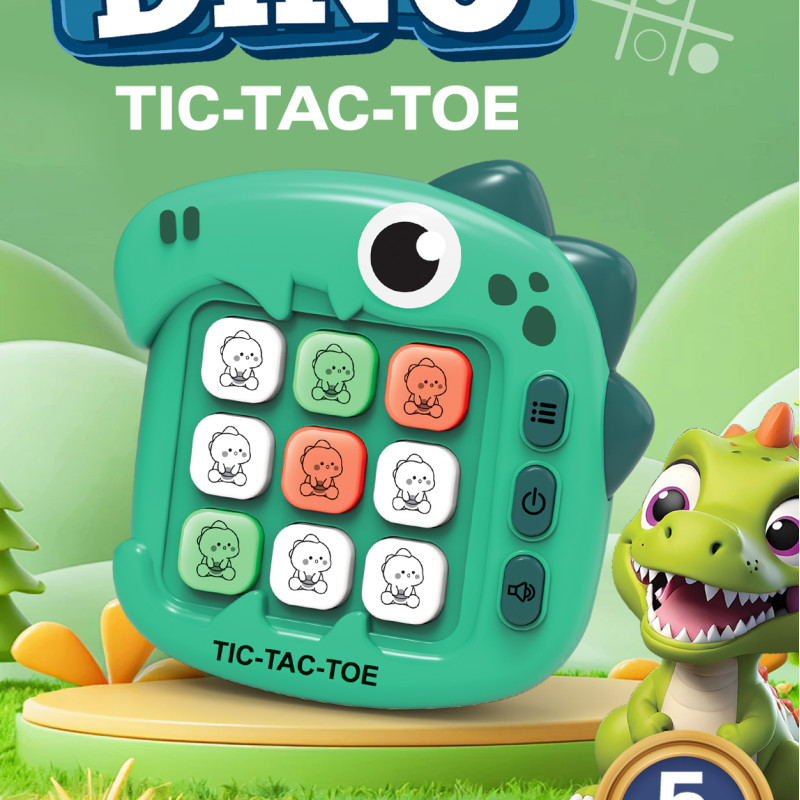 Electronic Cute Dinosaur Tic-Tac-Toe Game, Smart AI Handheld Game Console, Multiple Game Modes to Train Memory and Reaction Skills, Portable Educational Toy, Blue Version (Batteries Not Included)