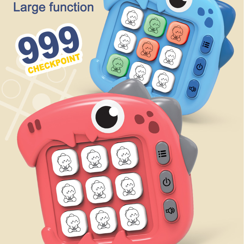 Electronic Cute Dinosaur Tic-Tac-Toe Game, Smart AI Handheld Game Console, Multiple Game Modes to Train Memory and Reaction Skills, Portable Educational Toy, Blue Version (Batteries Not Included)