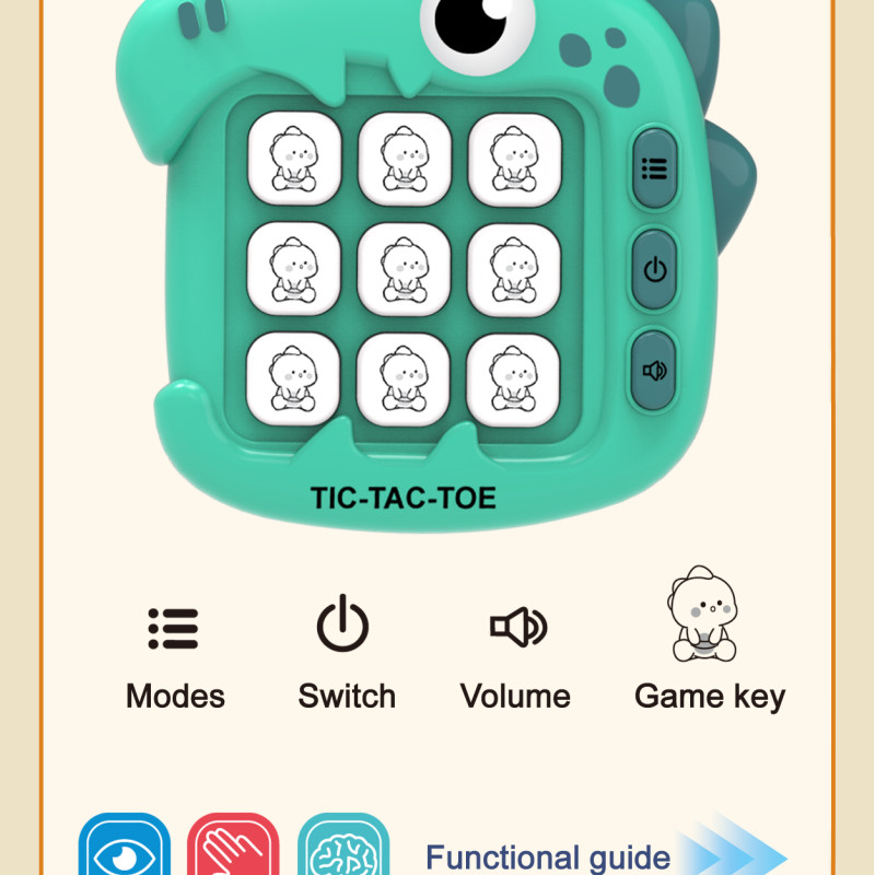 Electronic Cute Dinosaur Tic-Tac-Toe Game, Smart AI Handheld Game Console, Multiple Game Modes to Train Memory and Reaction Skills, Portable Educational Toy, Blue Version (Batteries Not Included)