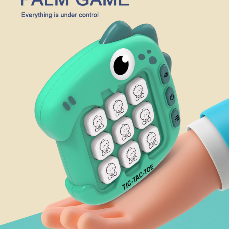 Electronic Cute Dinosaur Tic-Tac-Toe Game, Smart AI Handheld Game Console, Multiple Game Modes to Train Memory and Reaction Skills, Portable Educational Toy, Blue Version (Batteries Not Included)