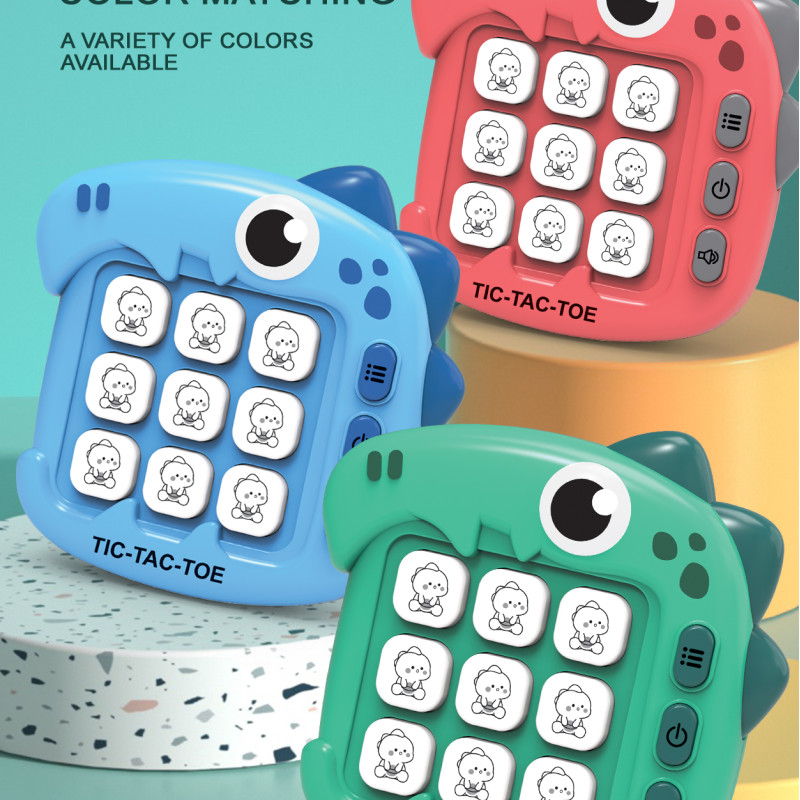 Electronic Cute Dinosaur Tic-Tac-Toe Game, Smart AI Handheld Game Console, Multiple Game Modes to Train Memory and Reaction Skills, Portable Educational Toy, Blue Version (Batteries Not Included)