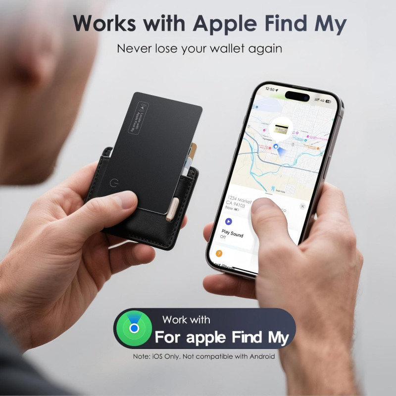 Wallet Tracker Card Air-Tag (iOS Only) - Work with Apple Find My, Bluetooth Tracker Smart Card Wallet Finder, 0.08in Slim, Item Locator for Luggage Tags, Passports, Purse