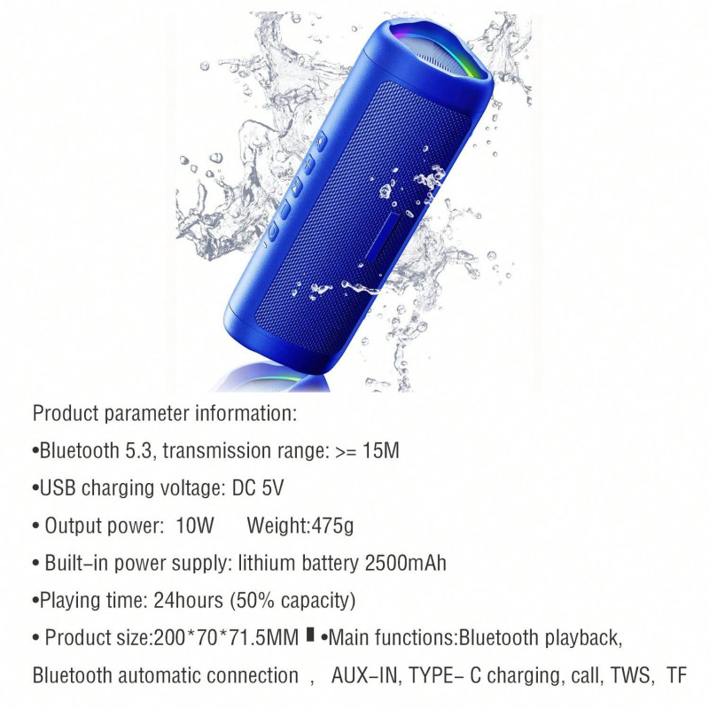Wireless Speaker With HD Sound, IPX5 Portable Wireless, Up To 24H Playtime, TWS Pairing, BT5.3, For Home/Party/Outdoor/Beach, Electronic Gadgets, Birthday Gift (blue）