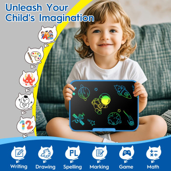 Small Model LCD Writing Tablet for Kids, 12 Inch Large Kids Drawing Pad, Rechargeable and Mess Free Coloring Kids Drawing Tablet, painting accessoryDoodle Board, Learning Toys for 3＋Year Old Boys Girls Birthday  easter gift with Quick Erase Button Blue