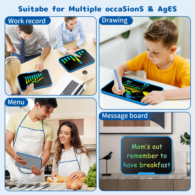Small Model LCD Writing Tablet for Kids, 12 Inch Large Kids Drawing Pad, Rechargeable and Mess Free Coloring Kids Drawing Tablet, painting accessoryDoodle Board, Learning Toys for 3＋Year Old Boys Girls Birthday  easter gift with Quick Erase Button Blue