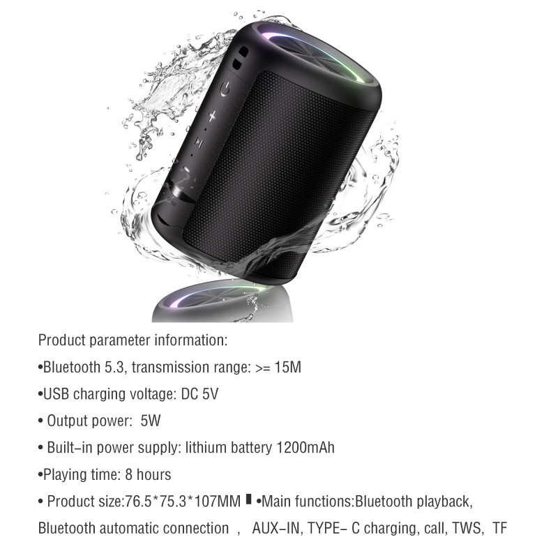 Wireless Speaker with HD Sound, Waterproof IPX4 Portable Wireless, Up to 16H Playtime, TWS Pairing, BT5.3, for Home/Party/Outdoor/Beach, Electronic Gadgets, Birthday Gift (Black)