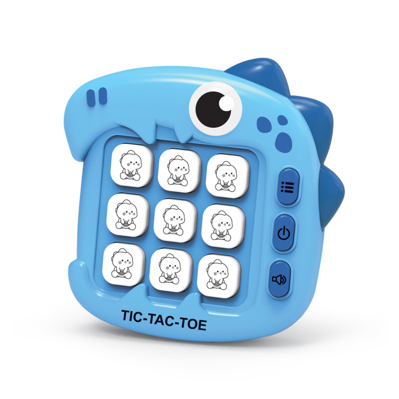 Electronic Cute Dinosaur Tic-Tac-Toe Game, Smart AI Handheld Game Console, Multiple Game Modes to Train Memory and Reaction Skills, Portable Educational Toy, Blue Version (Batteries Not Included)