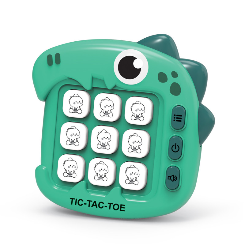 Electronic Cute Dinosaur Tic-Tac-Toe Game, Smart AI Handheld Game Console, Multiple Game Modes to Train Memory and Reaction Skills, Portable Educational Toy, Blue Version (Batteries Not Included)