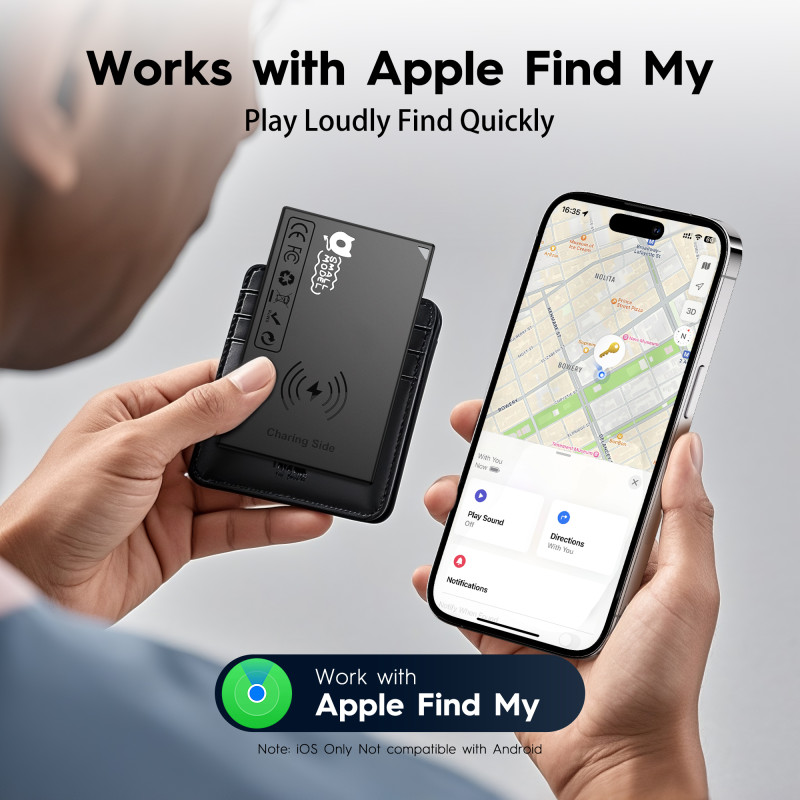 Wallet Tracker Card Air-Tag (iOS Only) - Work with Apple Find My, Bluetooth Tracker Smart Card Wallet Finder, 0.08in Slim, Item Locator for Luggage Tags, Passports, Purse.Starlight Gray