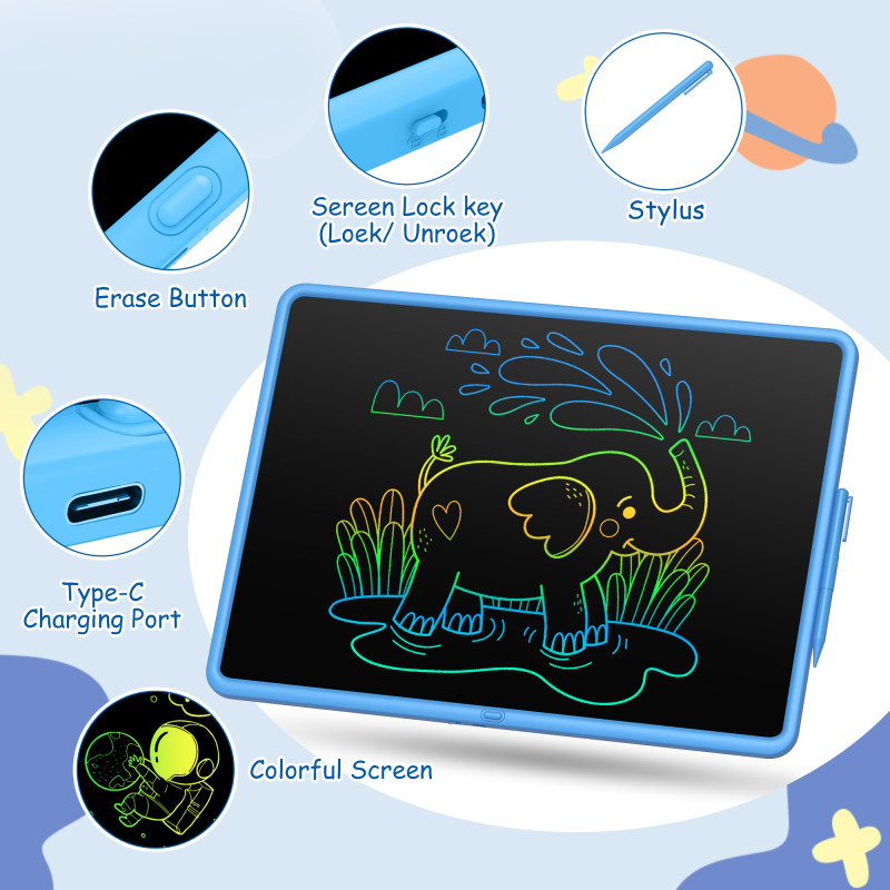 20 Inch  LCD Writing Tablet,  Colorful Screen Rechargeable Doodle Board Toddler Educational Toys for 3 4 5 6 Years Old Boys Girls Reusable Portable Drawing Tablet Christmas Toys Gifts for Kids，blue
